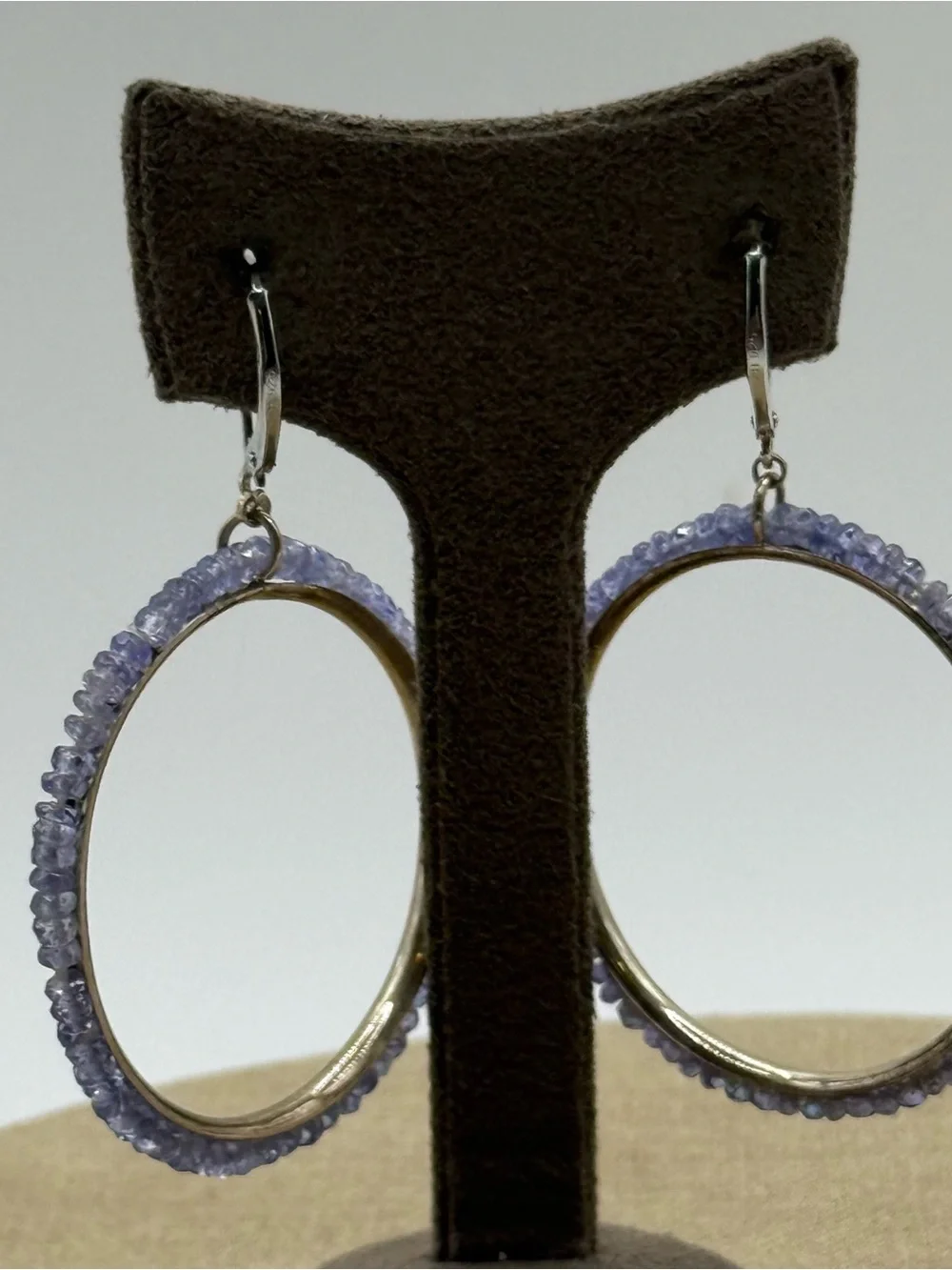 925 sterling silver tanzanite Bead Hoop Earrings